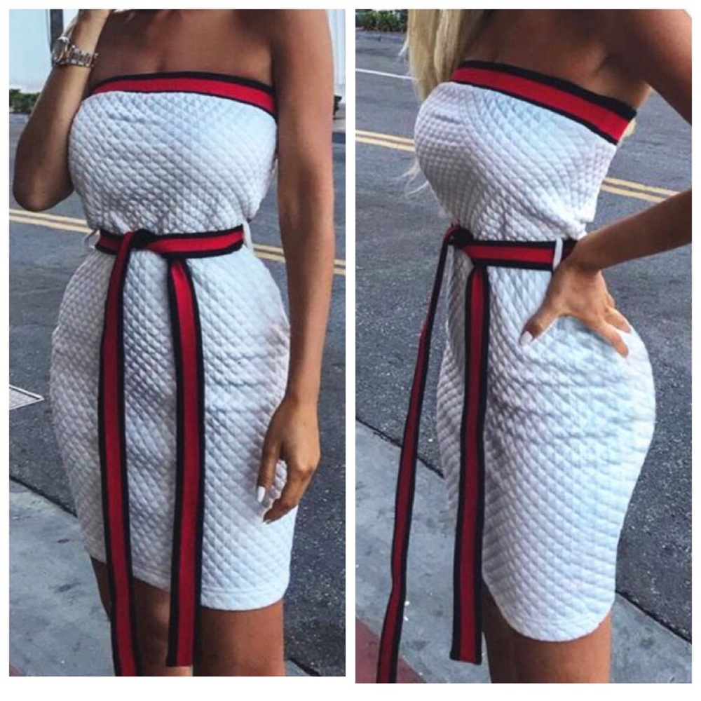 Off-Shoulder Solid Color Belt Mini Dress
